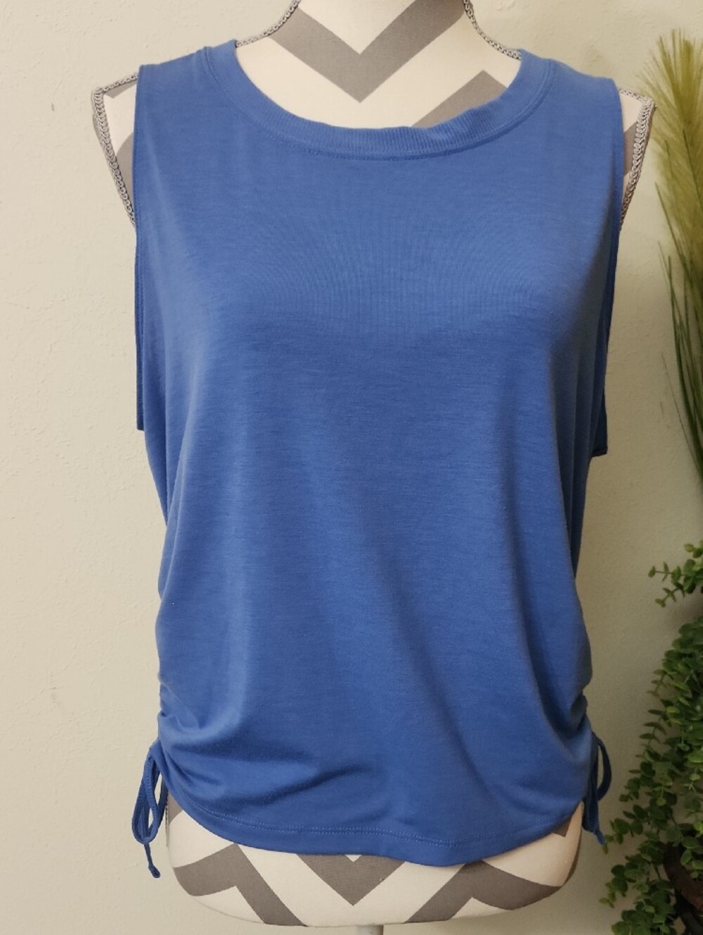 All In Motio Casual Blue Sleeveless Tank Top with Side Drawstrings